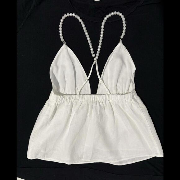 NYC White 100% Linen Pearl Straps Top Size Lining XS Cami NWT - Picture 7 of 9